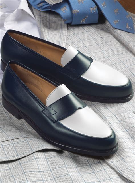 The Crewe Loafer in Navy and White Calfskin - The Ben Silver Collection