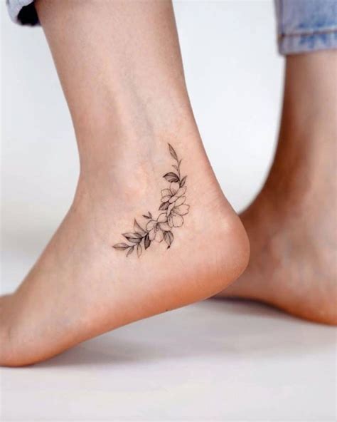 Small Black White Flower Ankle Tattoo Cute Ankle Tattoos Ankle