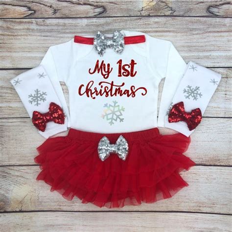 My 1st Christmas Baby Girl Outfit Babys First Christmas Etsy