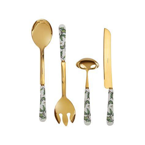 Set Talheres De Servir Folhas Dourado 4 Peças