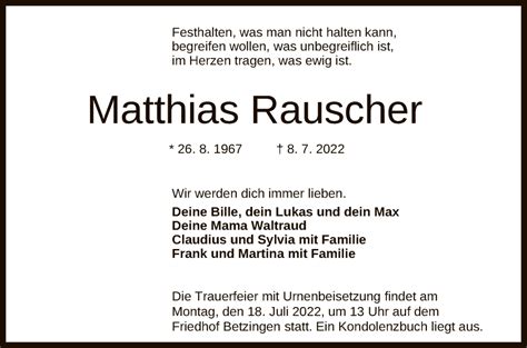 Traueranzeigen Von Matthias Rauscher Trauer Gea De