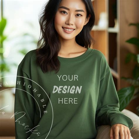 Forest Green Gildan Women S Mockup Asian Women Gildan Mockup