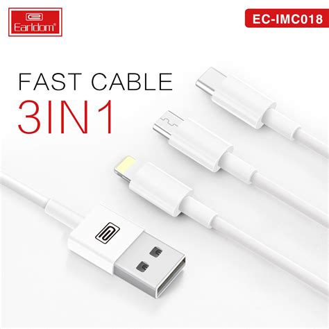 Earldom 3 In 1 Charging Cable Micro Type C Lightning 3A 1 2M