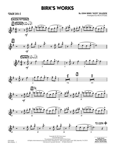 Birks Works Arr Rick Stitzel Tenor Sax 2 By Jazz Ensemble Digital Sheet Music Sheet