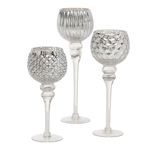 Spectacular Cape Cod Long Stem Candle Holders 3 Pieces Silver Mercury Glass Mix Match Set