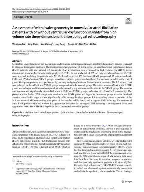 Pdf Assessment Of Mitral Valve Geometry In Nonvalvular Atrial