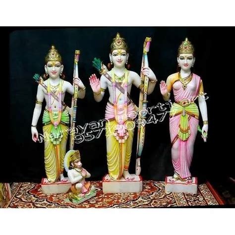 Hindu Painted Ram Darbar Marble Statue For Worship Size 21 At Rs