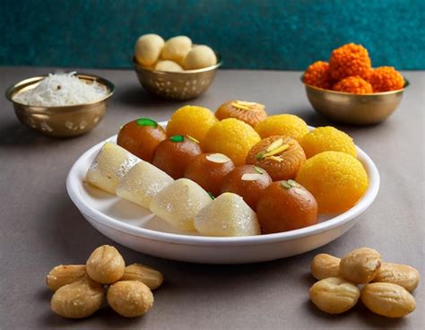 Premium Photo Indian Sweets In A Plate Includes Gulab Jamun Rasgulla