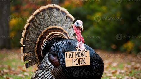 Turkey with a Sign Saying 'Eat More Pork' 47068636 Stock Photo at Vecteezy
