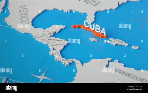 Cuba Highlighted On A White Simplified D World Map Digital D Render