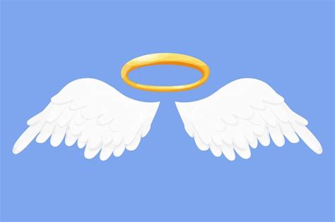 Premium Vector Angel Wings White With Halo Nimbus In Cartoon