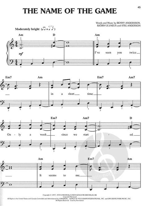 Mamma Mia By ABBA Piano Sheet Music