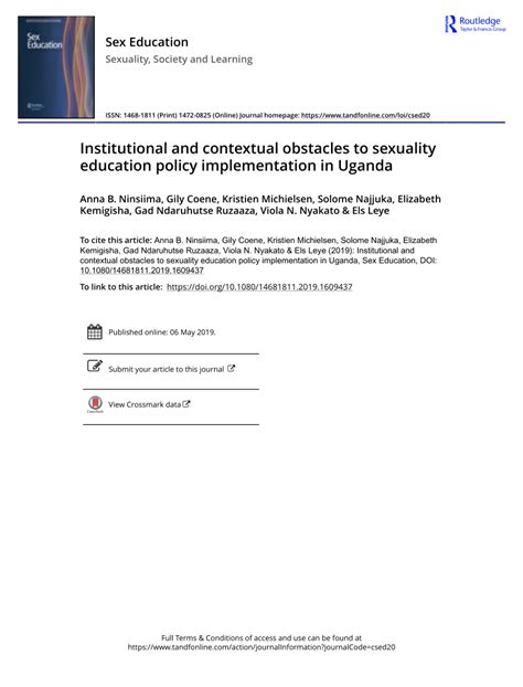 Pdf Implementation Of Sexuality Education Policies In Uganda