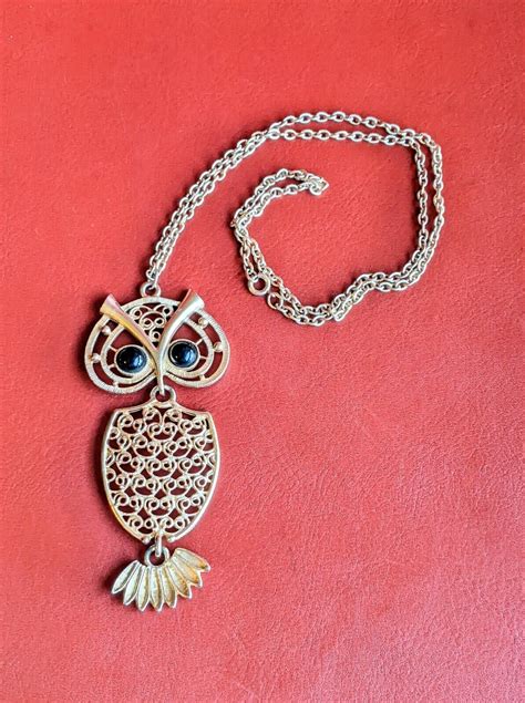 Vintage Sarah Coventry Nite Night Owl Pendant Necklac Gem