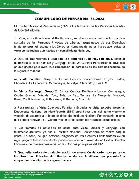 Inp Comunicado De Prensa No Visita Familiar Conyugal En Los