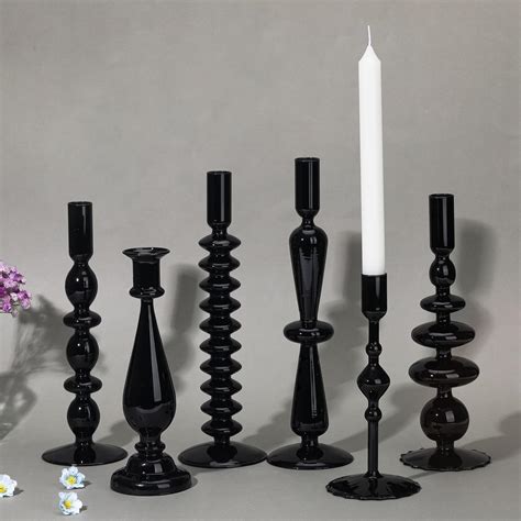 6 Pcs Glass Candlestick Holders Colorful Glass Taper Candle Holders Stand Clear Wavy Groovy