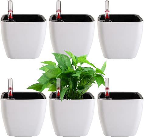 T U Cm Self Watering Planters Plastic White Set Of Modern Round