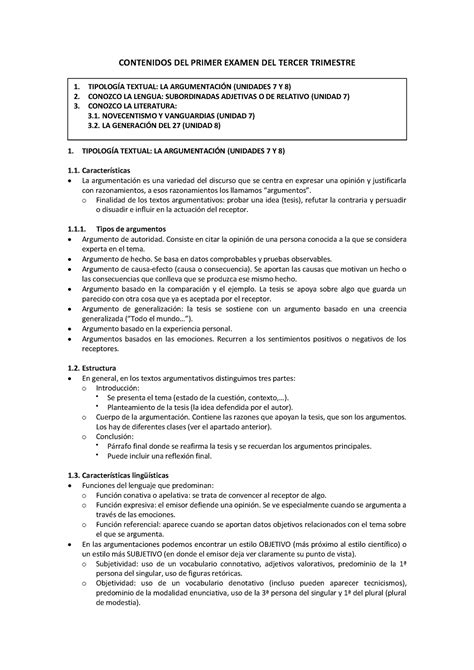 4o Eso Apuntes Primer Examen Tercer Trimestre CONTENIDOS DEL PRIMER