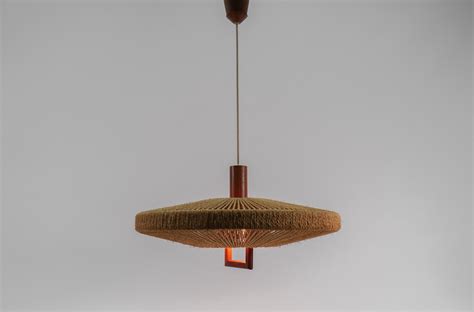 Lovely Adjustable Ceiling Lamp Made In Teak And Jute By Temde Swiss