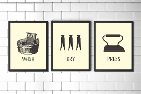 Laundry Room Wall Art Prints Set Vintage Style Laundry Art