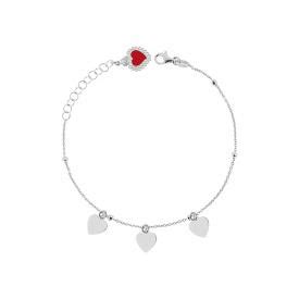 Bracciale Catena Forzatina Con Cuori Plain E Cuore Votivo Smalto Rosso