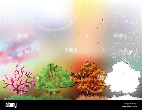 Four Seasons Banners With Trees Vector Illustration Stock Vector