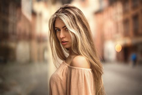 Blonde Blue Eyes Bokeh Depth Of Field Girl Model Woman Wallpaper