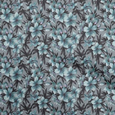 OneOone Georgette Viscose Teal Green Fabric Floral Sewing Material