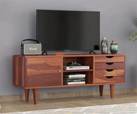 Acme Toril Sheesham Wood Tv Cabinets Crafted Heritage Honey Finish At