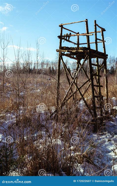 Hunting Tower In Winter Stock Image Image Of Wooden