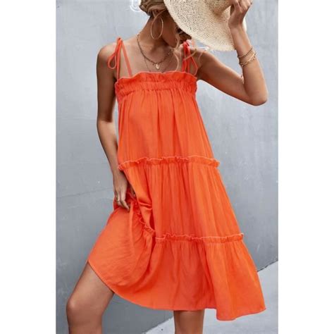 Kjehome Robe Femme Personnalité Sexy à Lacets Couleur Unie Orange