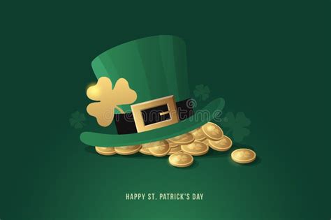 Happy St Patrick`s Day Green Leprechaun Hat With Clover Leaves And