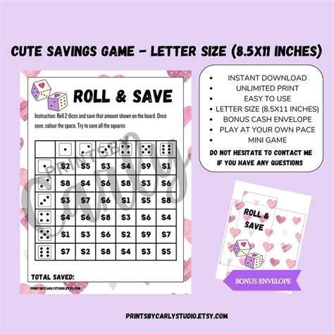 Roll A Dice Saving Challenge Cash Envelope Printable Saving Etsy