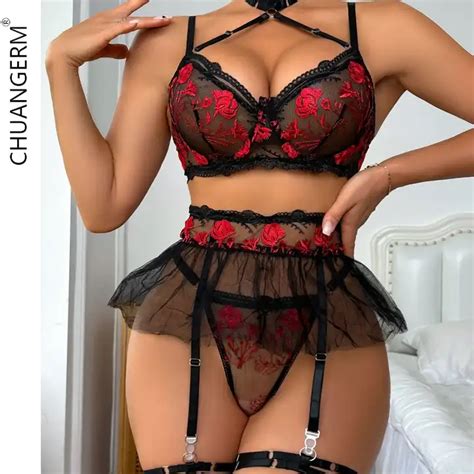 Chuangerm 2023 Hot Selling Sexy Lingerie Femme Sexy Lace Halter Hanging