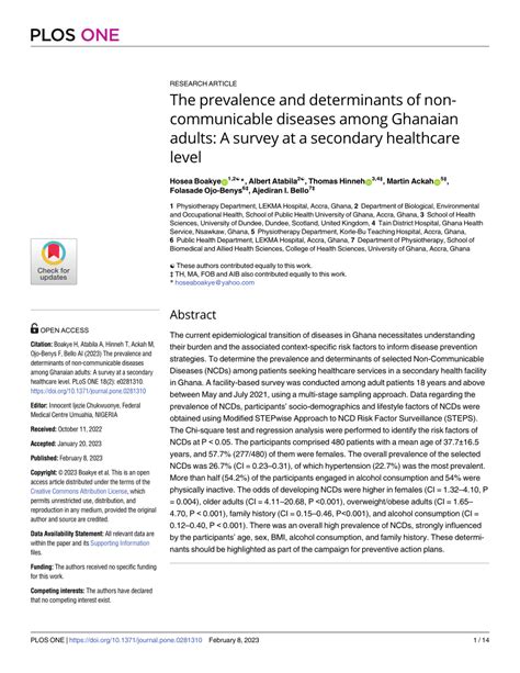 Pdf The Prevalence And Determinants Of Non Communicable Diseases