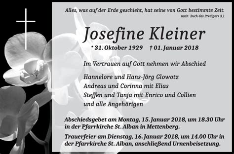 Traueranzeigen Von Josefine Kleiner Schwaebische De Trauerportal