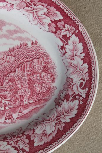 Vintage Red Transferware Currier Ives China Harper S Ferry Platter