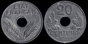 Pièce 20 centimes état français cotation