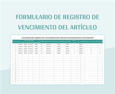 Plantilla De Excel Formulario De Registro De Vencimiento Del Artículo Y