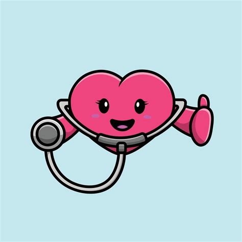 Cute Heart Holding Stethoscope Cartoon Vector Icon Illustration