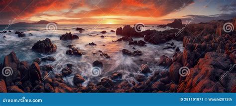 Beautiful Seascape At Sunset Long Exposure Shot Seascape With Rocks