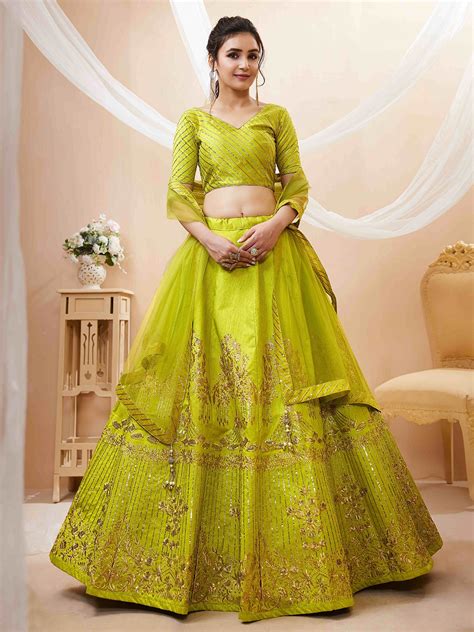 Buy FABPIXEL Embroidered Sequinned Semi Stitched Lehenga Unstitched