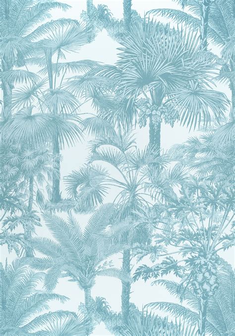 F910104 Palm Botanical Printed Fabrics Spa Blue From The Thibaut