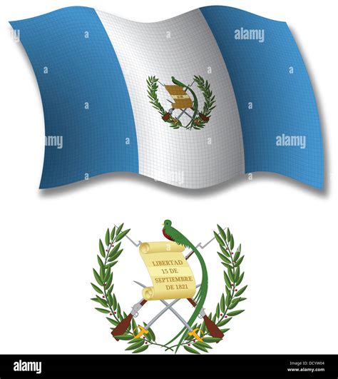 Guatemala Sombra Textura Ondulada Bandera Y Escudo Contra Fondo Blanco