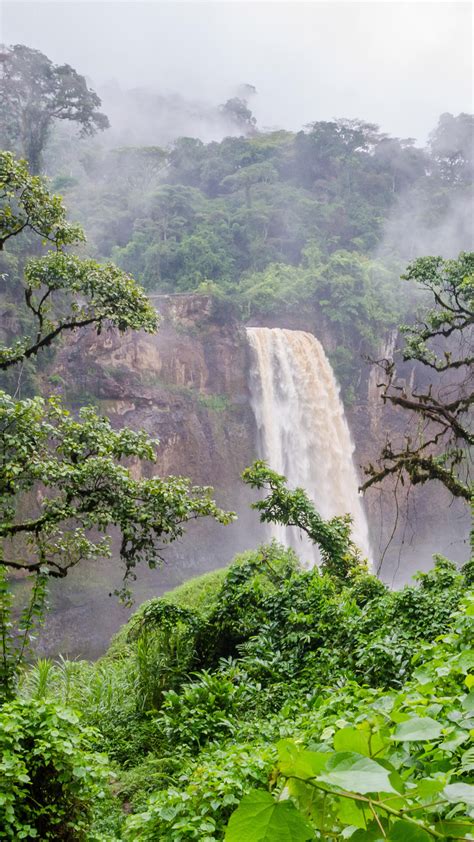 Chutes D Ekom Waterfall On Ekom Nkam River Deep In The Tropical