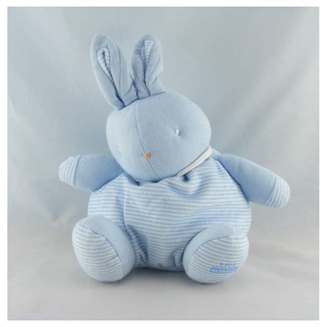 Doudou Lapin boule bleu blanc rayé KLORANE