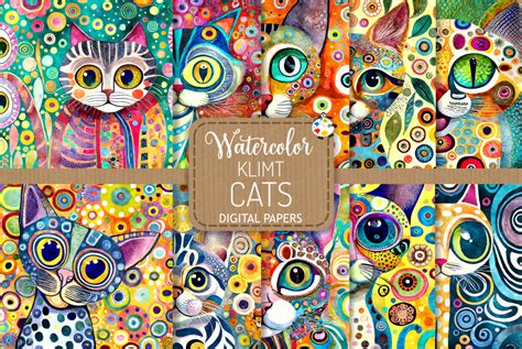 Klimt Cats Set Watercolor Portraits Graphic By Prawny Creative