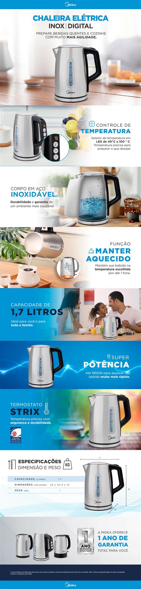 Chaleira El Trica Inox Visor Midea L Midea