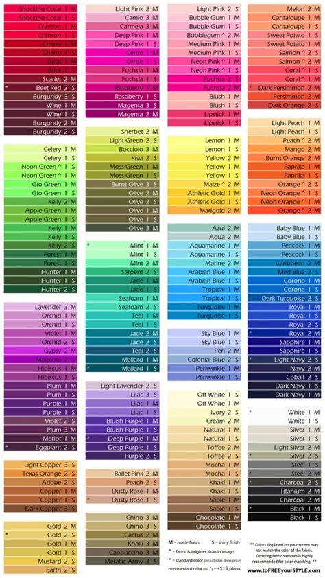 Neon Pantone Color Chart