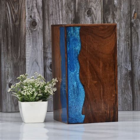 Blue Epoxy And Rosewood Cremation Urn For Human Ashes Adult Etsy